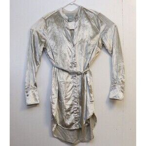 Anthropologie Maeve Blouse Beige Crushed Velvet Button Up Tunic Size 4‎